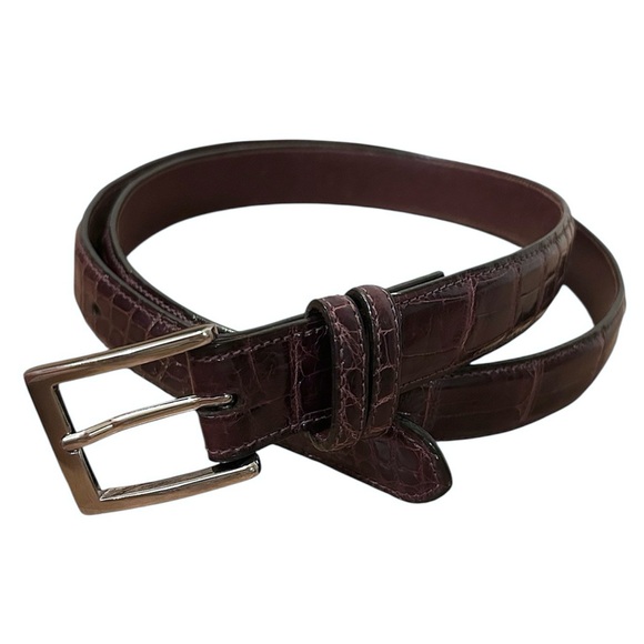 W. Kleinberg Men’s Glazed American Alligator Leather & Nickel Belt Size 44 Brown